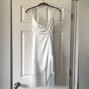 NWT white silky fringe dress
